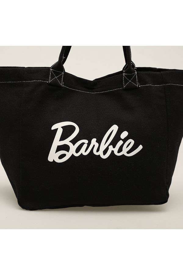 sky Black Snap Closure Side Pocket Detailed Barbie Printed Tote Bag Gabardine Women s Arm and Shoulder Bag Trendyol