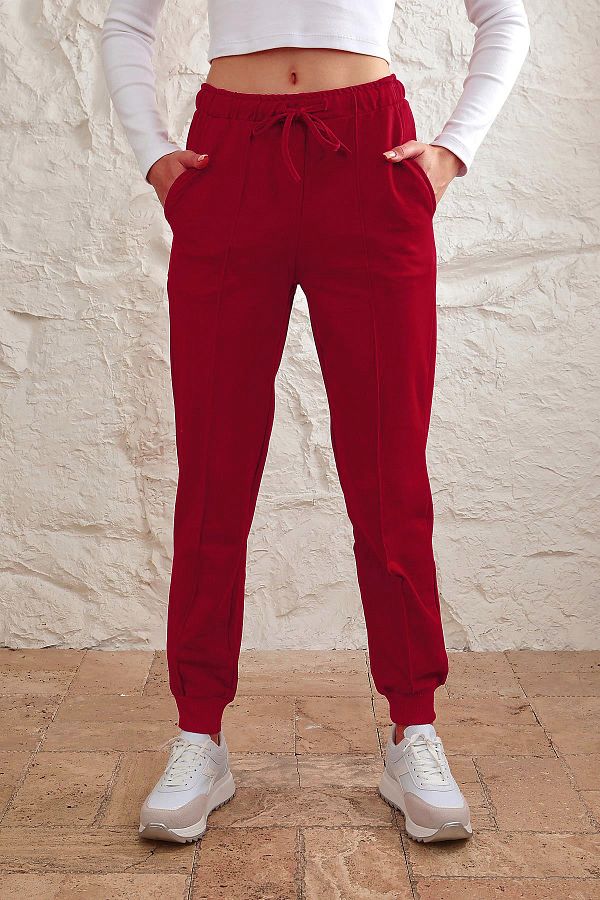 ESP NA Women s Red Sweatpants with Ribbed Front Cuffs and Pockets Trendyol