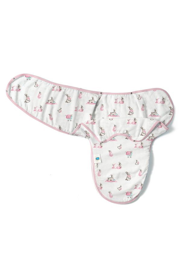 DEUX LAPINS-Bébé Muslin Instant Swaddle - 100% Cotton, Lapin Rose Design 1