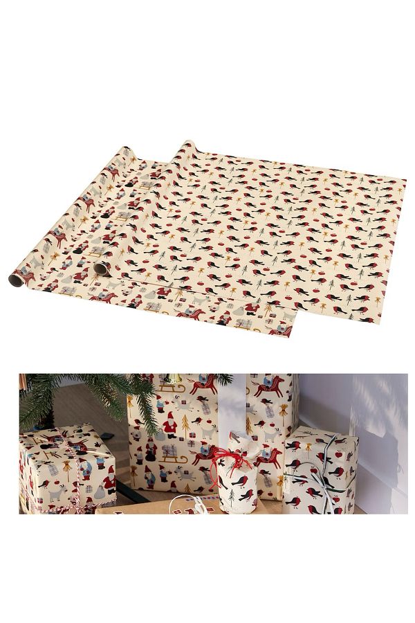 IKEA-VINTERFINT Set of 2 Santa Claus Bird Patterned Roll 6 Mt Gift Package Paper Wrapping Paper Paper 1