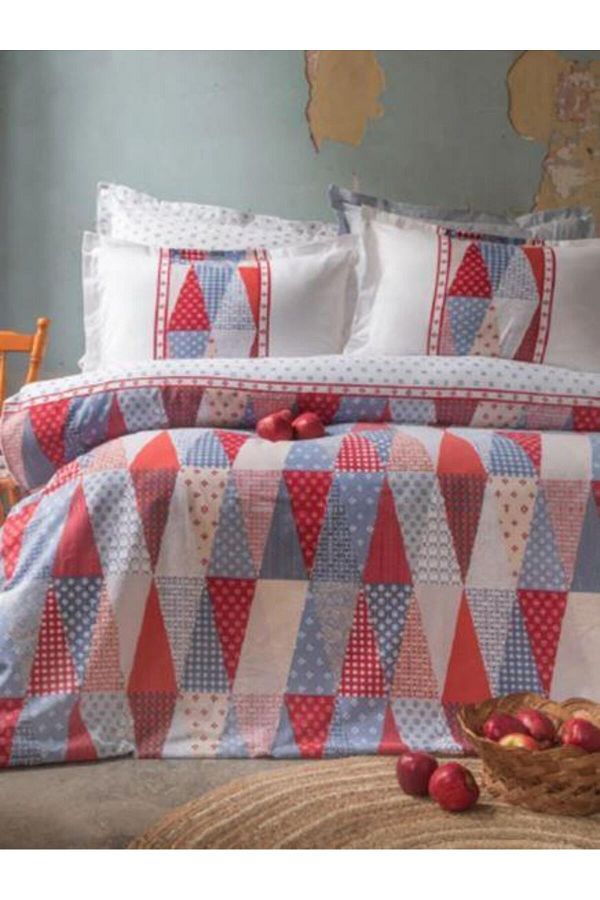 Apricitas HOME-, Mariel Double Duvet Cover Set Red White, Triangle Pattern 1