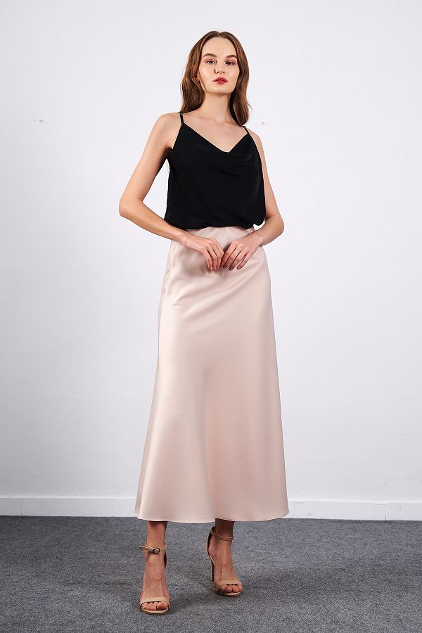 Ortaya C k Beige Midi Length Satin Skirt Trendyol