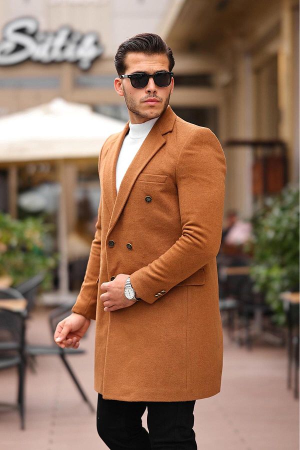 Mens slim fit double breasted coat store