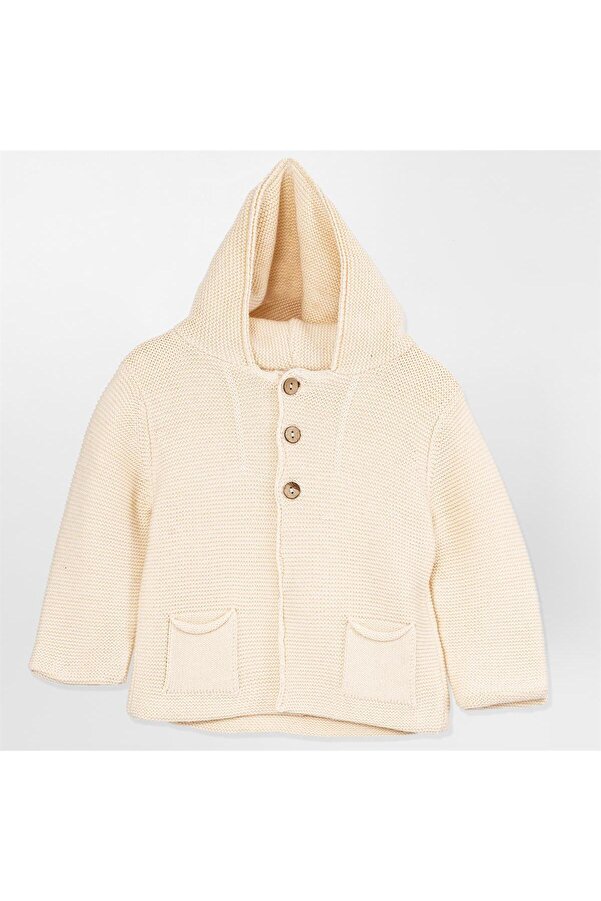 Minora Triko Ünisex Çift Katlı Kapşonlu Hırka BEJ