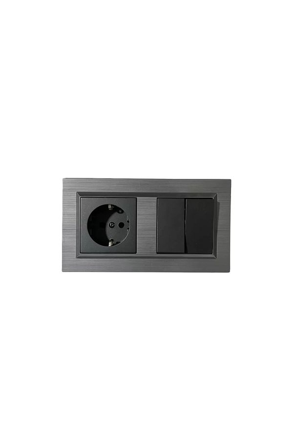 OVİVO-Quantum Magnetic Gray Set of 2 Grounded Socket + Commutator 1
