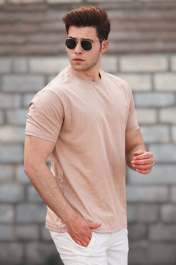 Madmext Men s Beige Basic T Shirt 5268 Trendyol