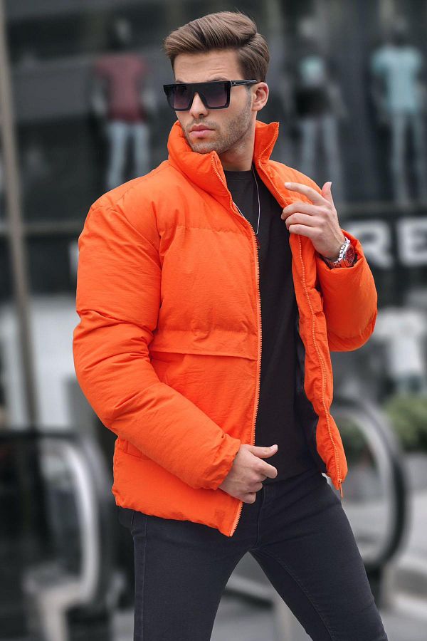 Puffy orange jacket shop