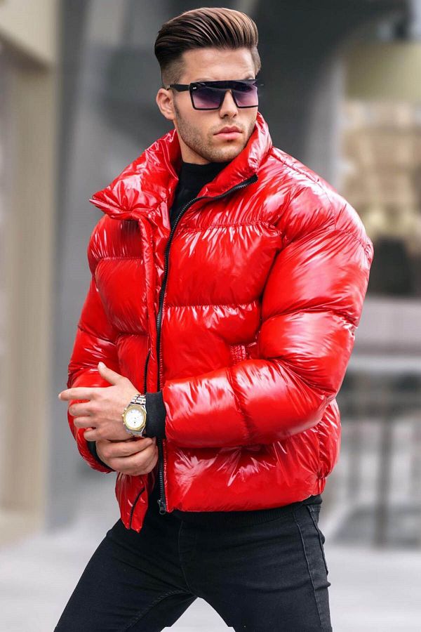 Red shiny bubble coat store