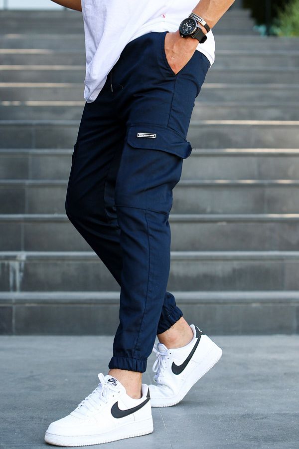 Madmext Navy Blue Skinny Cargo Trousers