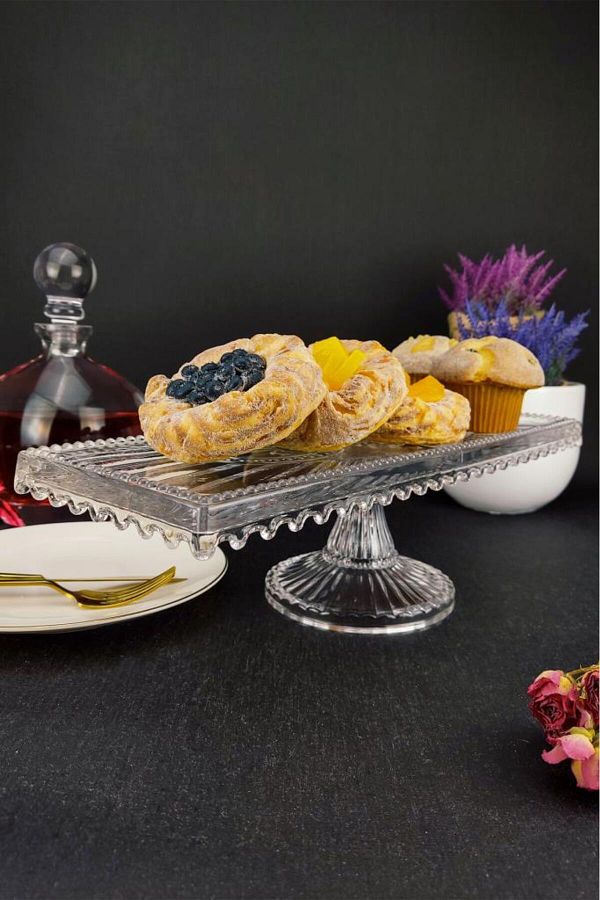 Digithome-Glass Cake and Cake Presentation Stand Rectangular 39.5 Cm - Fl.ıfd.050 C1-1-288 1