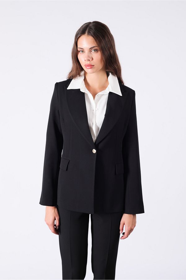 Yake-Single Button Basic Black Blazer Jacket 1