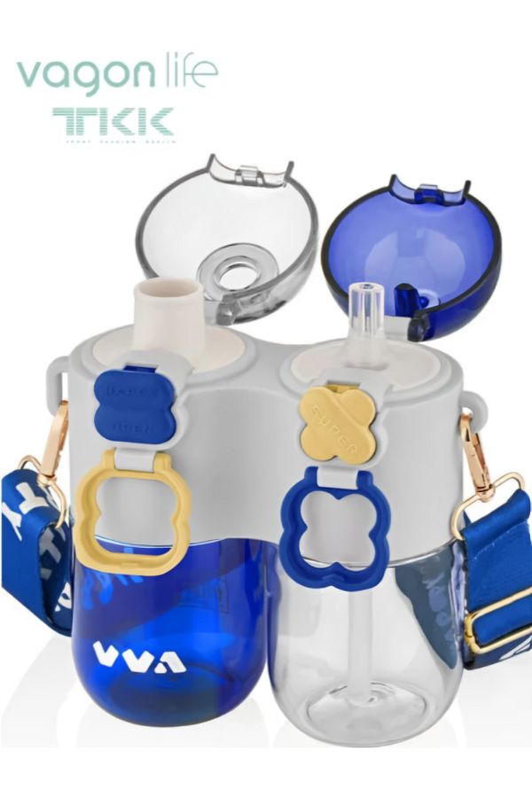 Vagonlife-Tkk Unseparable Single Body Double Chamber 2X400 800ml With Straw/Comfortable Drink Tritan Flask 1