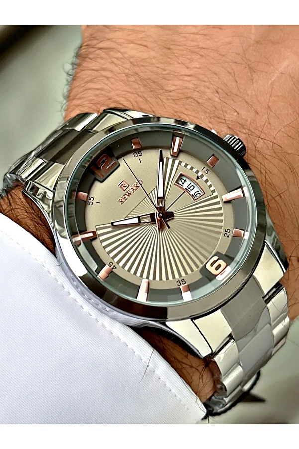 Reward-Silver Color Classic Calendar Steel Strap Men's Wristwatch + BRACELET WITH GIFT 1