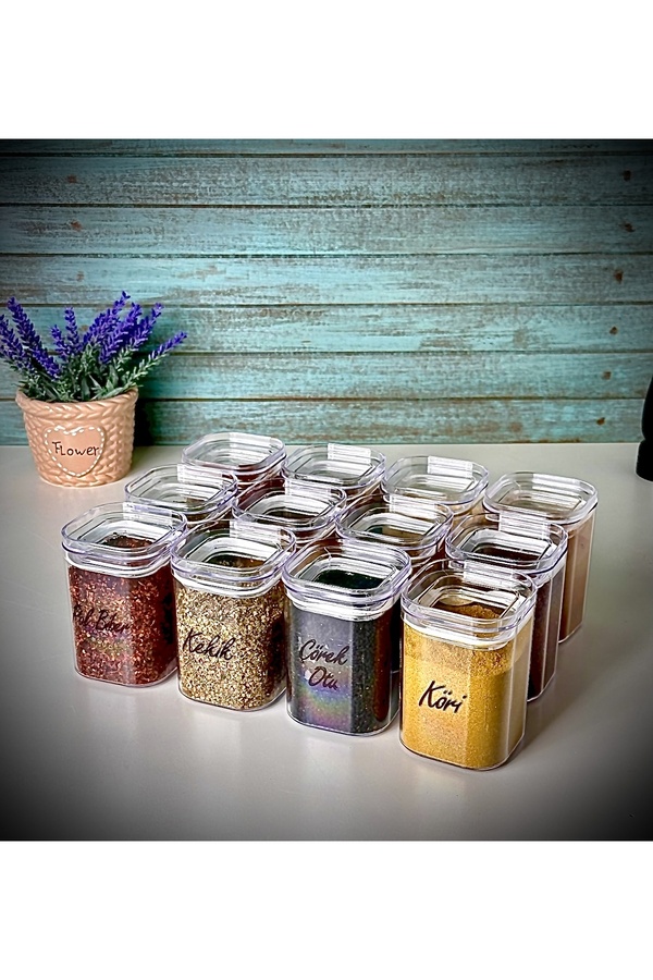 Pembelia Life-Labeled 12-Piece 200 Ml Acrylic Spice Jar Set Storage Container with Transparent Label 1