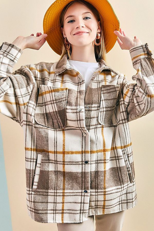 Naliru Lumberjack Style Women s Shirt Oversize Comfortable Wide Fit Snap Fastener Winter Jacket Trendyol
