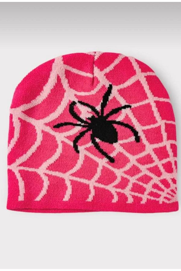 BROOD's-Pink Web Spider Detail Spider Web Knitted Beanie 1