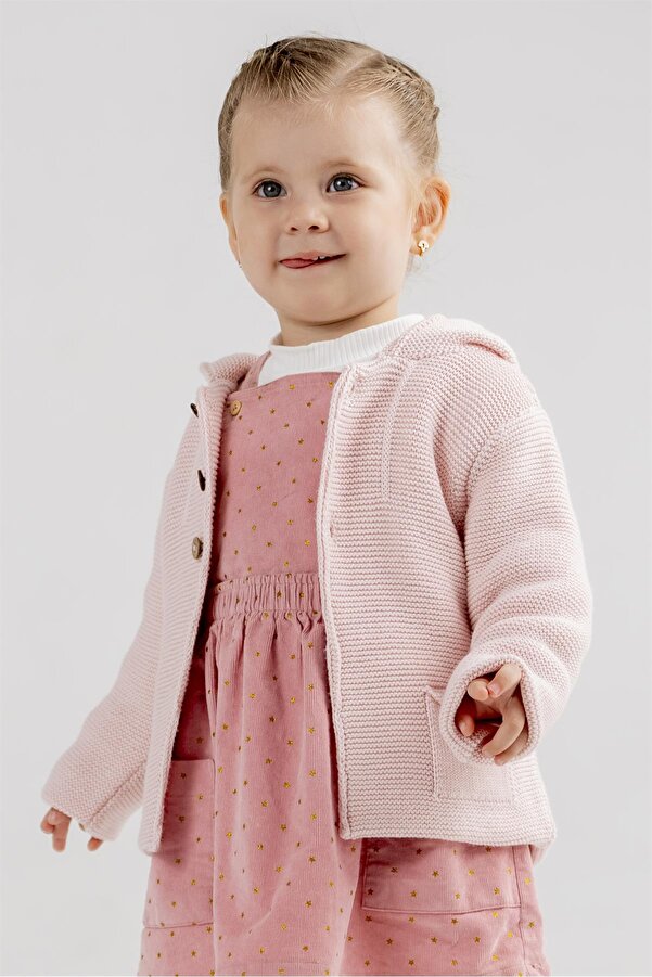 Minora Triko Ünisex Çift Katlı Kapşonlu Hırka PEMBE