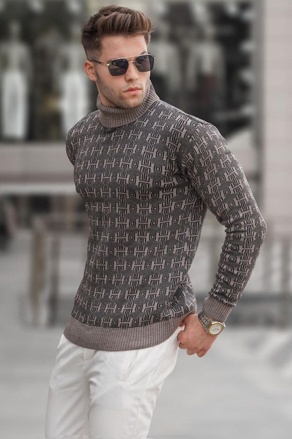 Madmext Mink Patterned Turtleneck Knitwear Sweater 5768