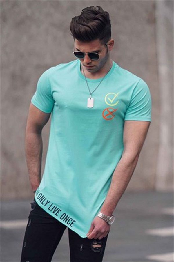 Madmext Asymmetrisch geschnittenes oranges Herren T Shirt 5665