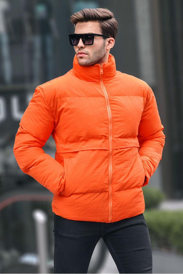 Madmext Orange Stand Collar Men s Puffer Jacket