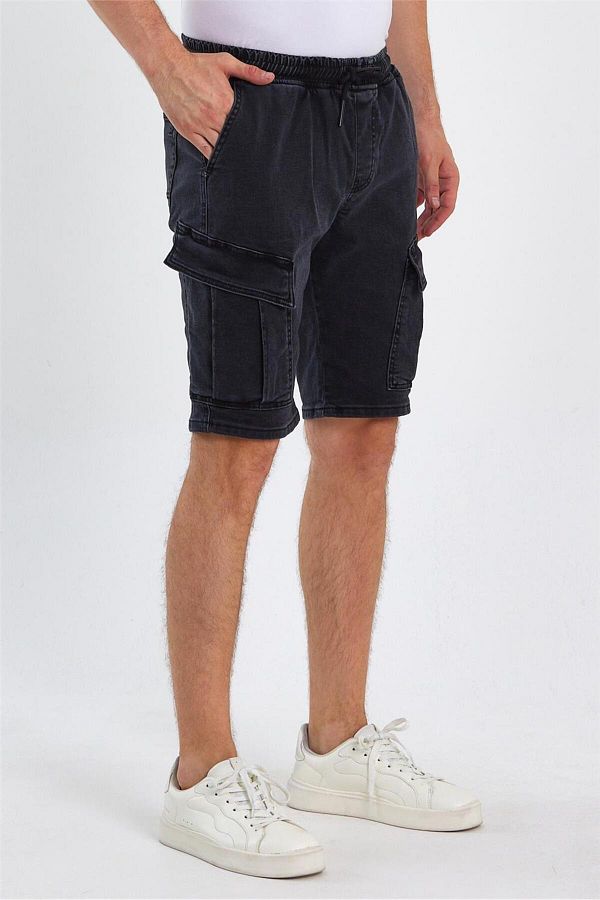 EXPLODE Men s Cargo Pocket Elastic Waist Denim Shorts Black Trendyol