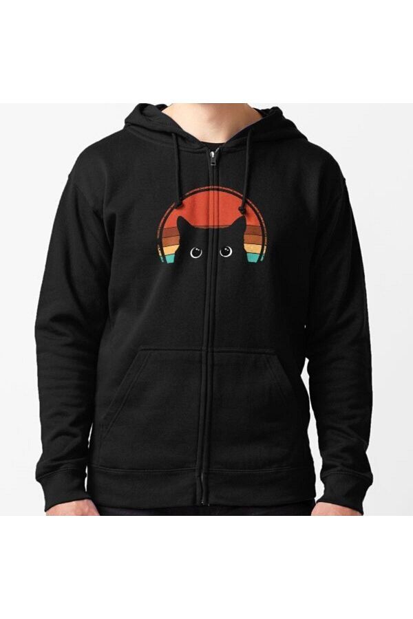 Adrift Black Cat Peeking Sunset Vintage Zip Hoodie 12910 Trendyol