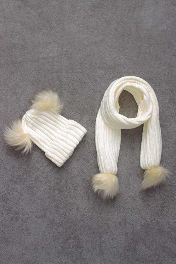 ADA BEBEK ÇOCUK Çift Ponponlu Atkı Bere Takımı