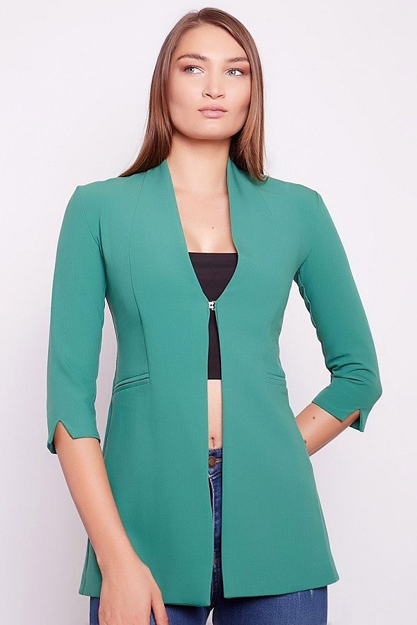 Naliru Collarless and Unlined Buckle Slit Half Sleeve Long Women s Blazer Jacket Trendyol
