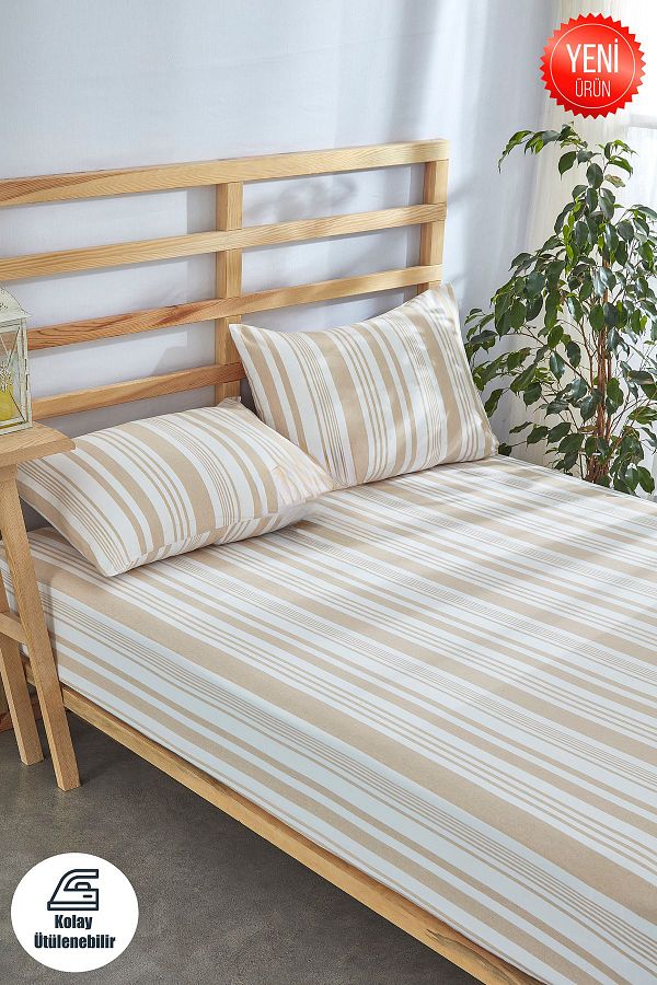 Sares Home-Striped Pattern Bohemian Single Elastic Sheet Set 1