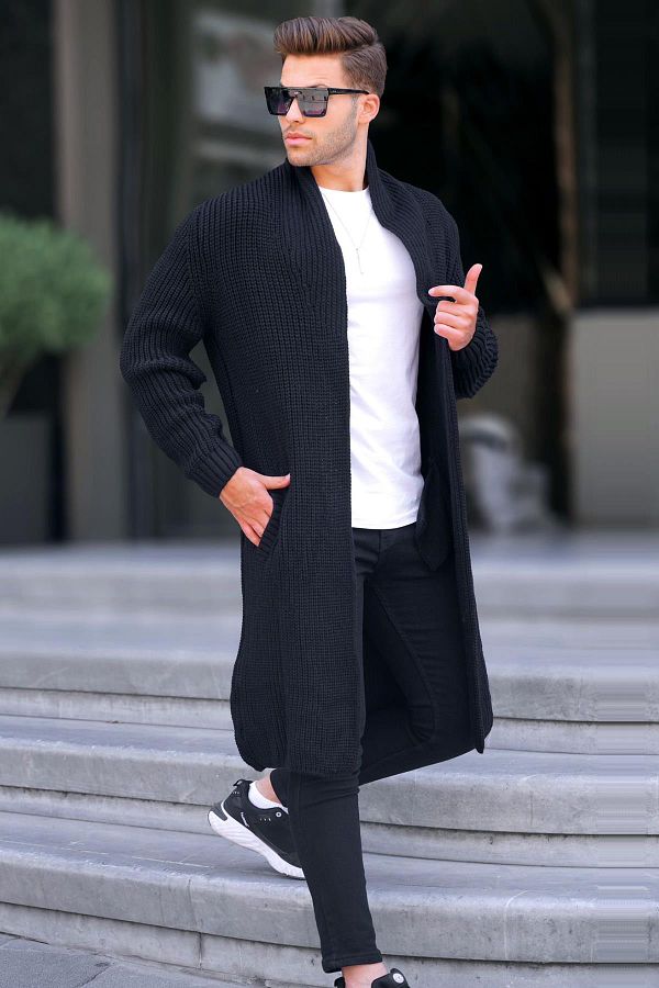 Black chunky cardigan with pockets hot sale