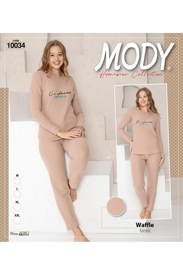 MODY Women s Winter Waffle Fabric Pajama Set Trendyol