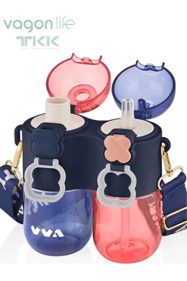 Vagonlife-Tkk Unseparable Single Body Double Chamber 2X400 800ml With Straw/Comfortable Drink Tritan Flask 1