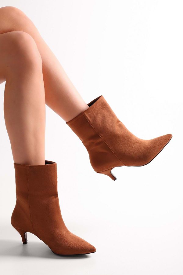 Shoeberry-Damen-Stiefel „Daisy“ aus braunem Wildleder mit kurzen Absätzen aus braunem Wildleder 1