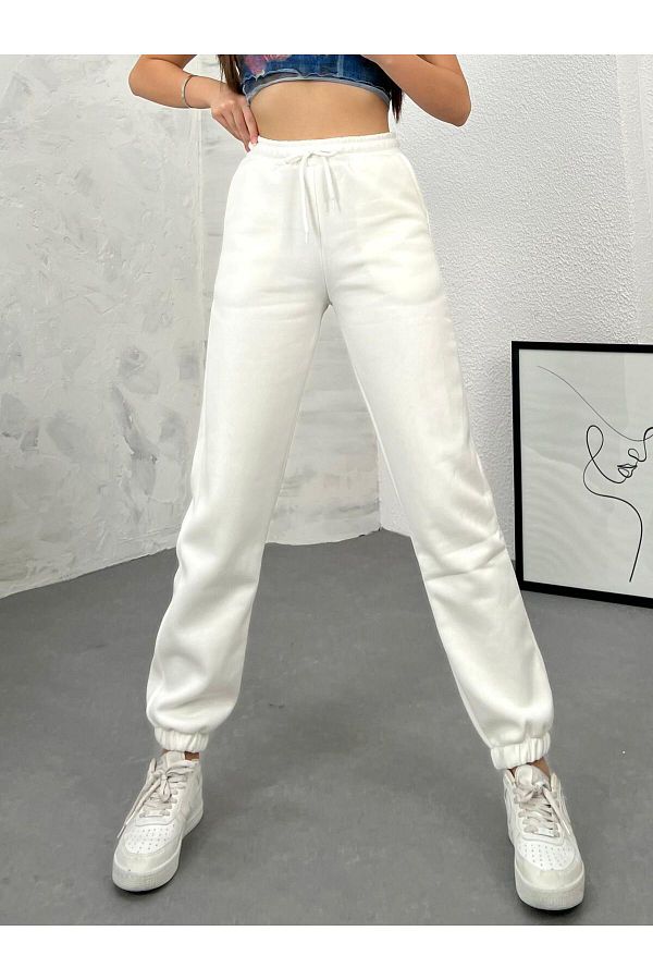 Swana Winter Thick Three Thread 90 Cotton Raised Sweatpants with Elastic Legs Trendyol
