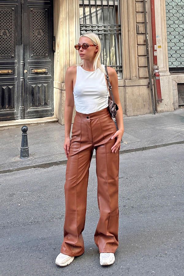 Tan leather trousers outlet