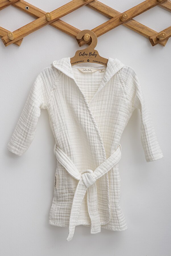 Caline Baby 4 Kat Müslin Çocuk Bornozu - Beyaz