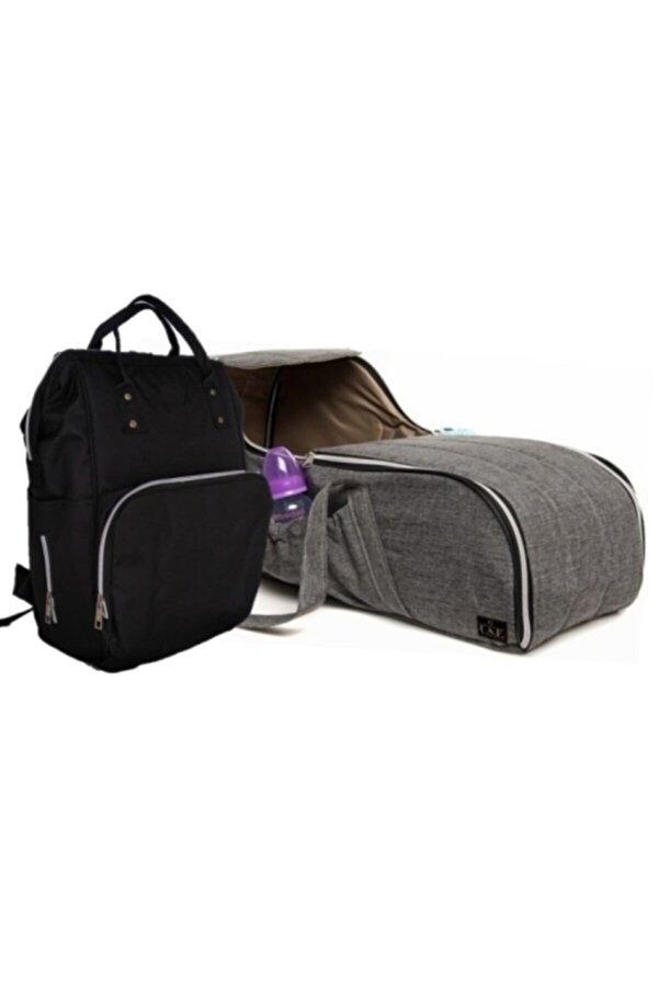 USF Portbebe Ana Kucağı Puset Bebek Taşıma Anne Bebek Bakım Çantası - Gri - Siyah