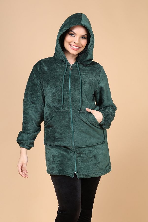 mervemoda Women s Green double Set Top Soft Bottom Velvet Fabric Zipper Hoodie Set Trendyol