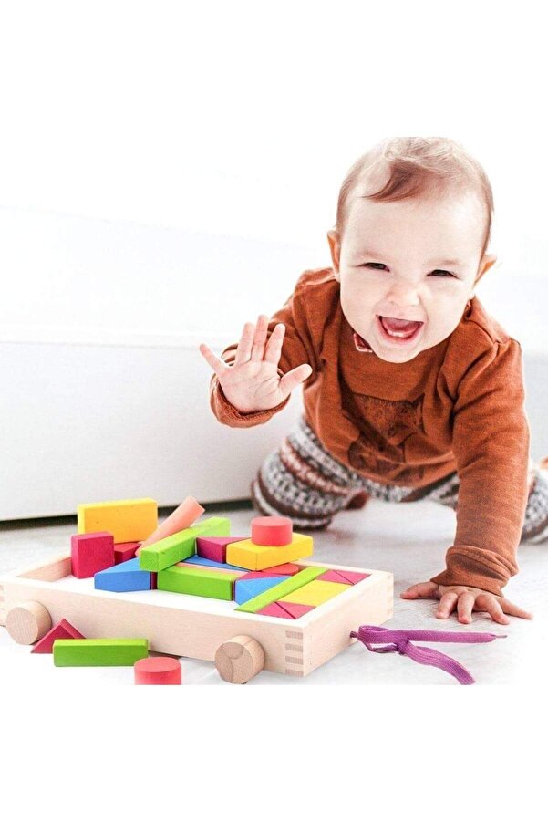Toy Oyuncak Okul Öncesi Arabalı Blok Anaokulu Montessori Kavram Oyuncak Geometrik Şekiller Renkli Eğitim Blokları