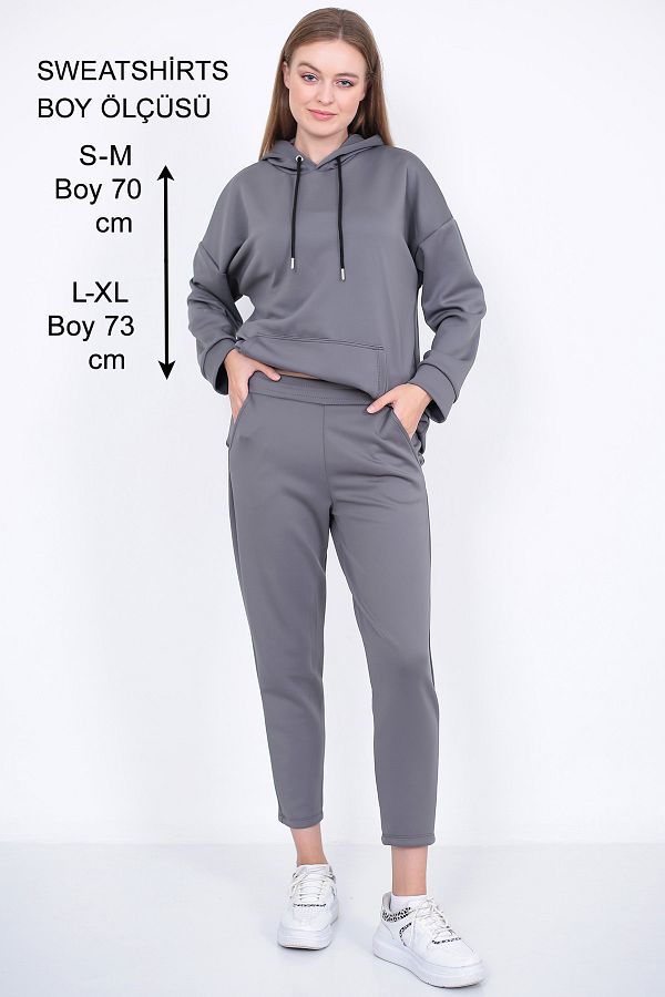 Lamirella Women s Anthracite Scuba Hooded Sweatshirt Oversize extra long Trendyol