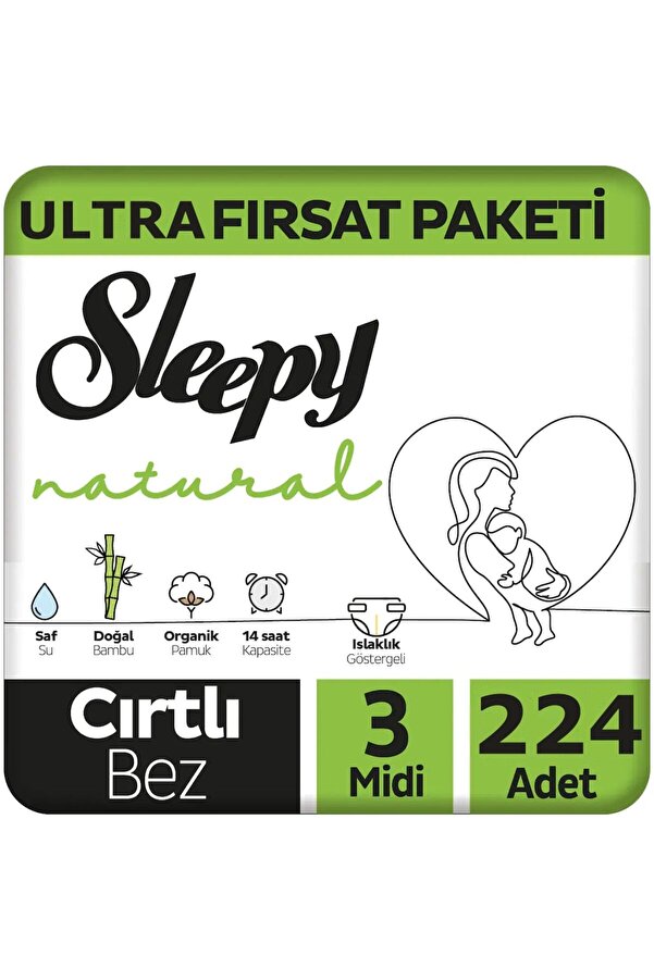 Sleepy Natural Bebek Bezi Ultra Avantaj Paketi 3 Numara Midi 4-9 Kg 224 Adet