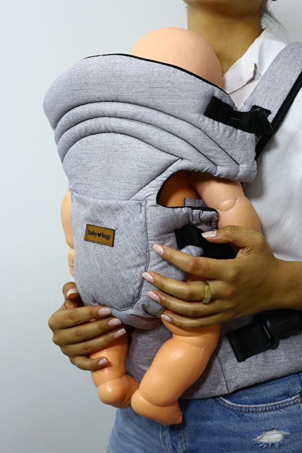 Baby Hugs Zero Plus Bel Destekli Her Yöne Kanguru Desenli Gri