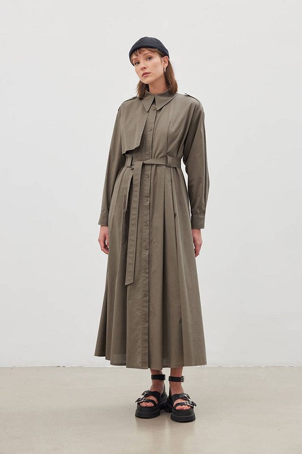 BE BLUE Khaki Cotton Trench Dress Trendyol