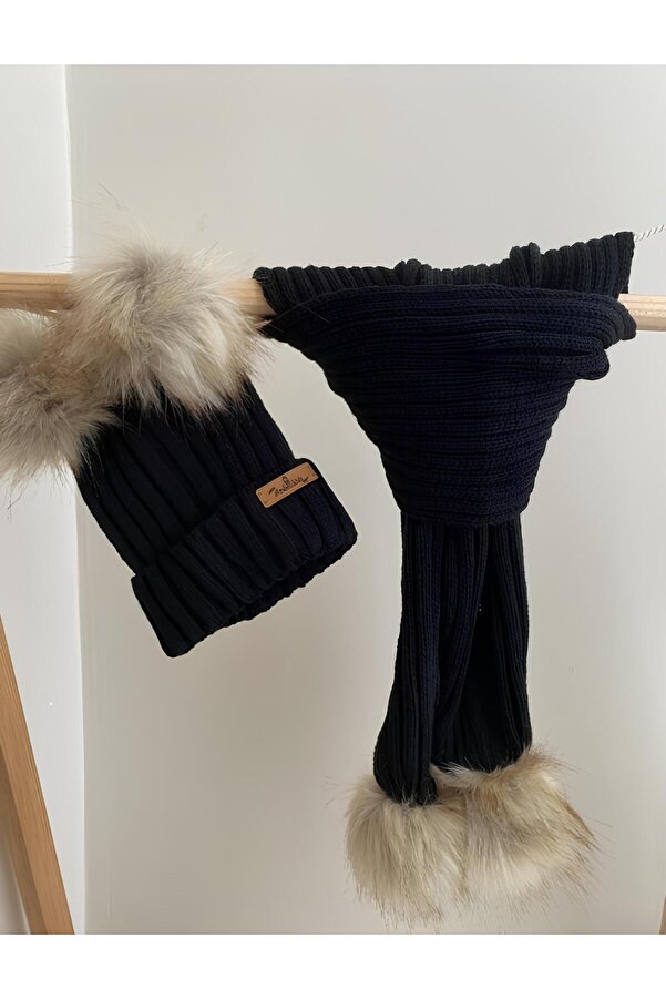 ESES BEBE Çocuk/Bebek Natural Ponponlu Atkı Bere Takımı