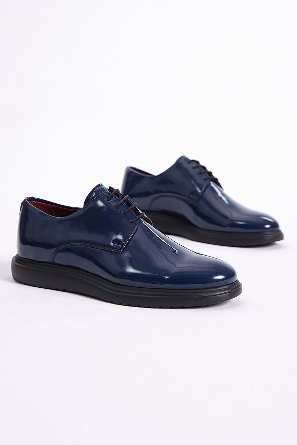 Blue patent leather shoes mens top