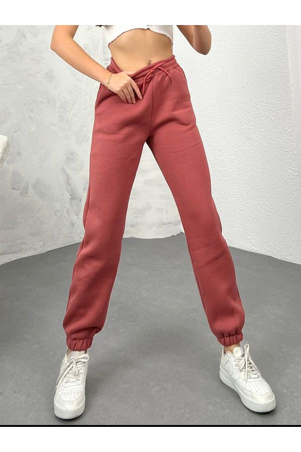 Swana Winter Thick Three Thread 90 Cotton Raised Sweatpants with Elastic Legs Trendyol