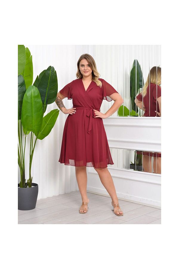 FUERTE XL Plus Size Dress Burgundy Large Trendyol