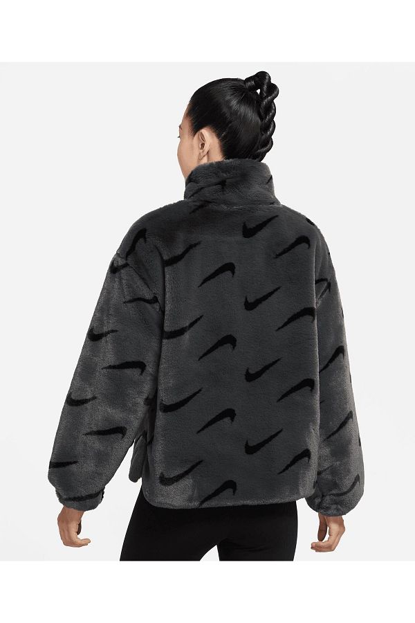 Nike Sportswear Plush Swoosh Printed Faux Fur Full Zip Women s Jacket Trendyol