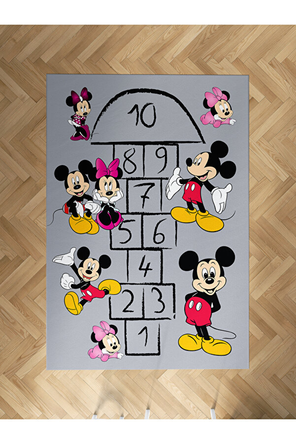 MEKTA HOME BEBEK VE ÇOCUK ODASI Mickey ve Minnie Mause Desenli Seksekli Halı