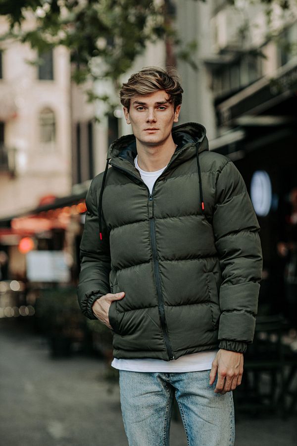 Densmood MEN S KHAKI HOODED WATER AND WIND RESISTANT INSIDE LINED WINTER COAT Trendyol